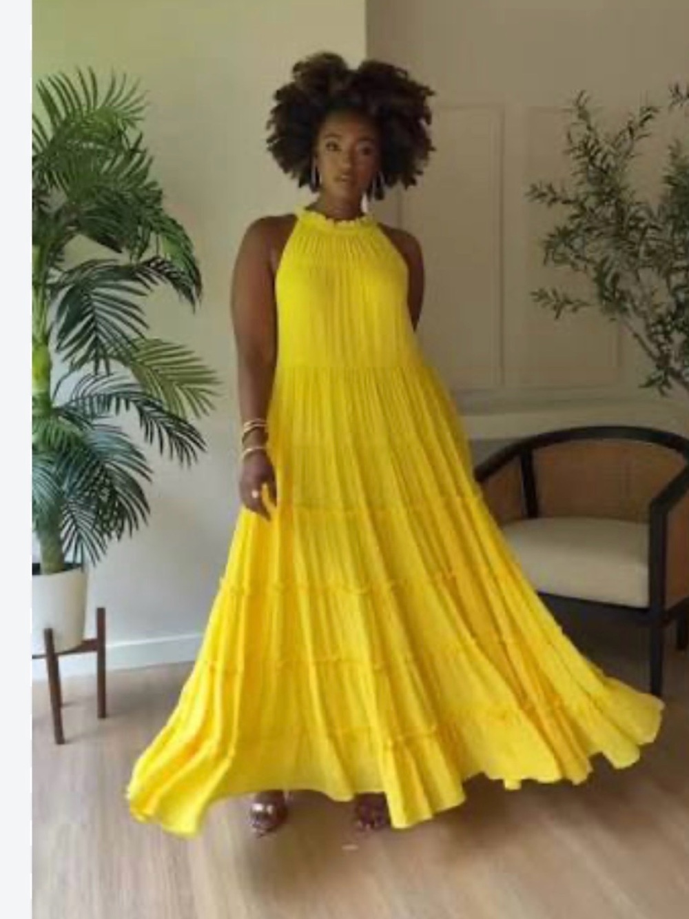 J. BROOKS Boutique Yellow Tiered Maxi Dress Sz 1X Women Plus Curvy Sleeveless V2